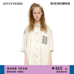 光泽感短袖 女M230401101A 翻领直身衬衫 新品 IIIVIVINIKO夏季