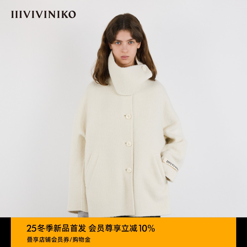 IIIVIVINIKO2025冬新款时髦可调立领短款毛呢大衣女M549013116D