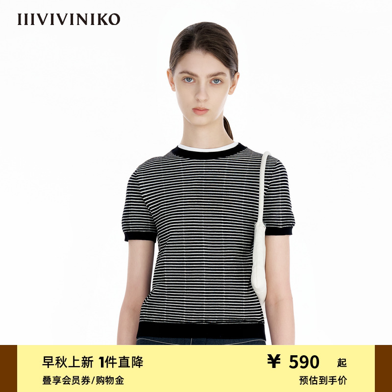 IIIVIVINIKO2025夏季新款休闲廓形细条纹针织套头衫R520102603C