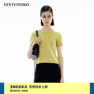 针织套头衫 IIIVIVINIKO2024夏季 新款 简约收腰短袖 女M420115602C