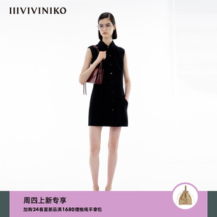 经典 IIIVIVINIKO2024春季 新款 丝毛双面缎 简约小黑连衣裙女