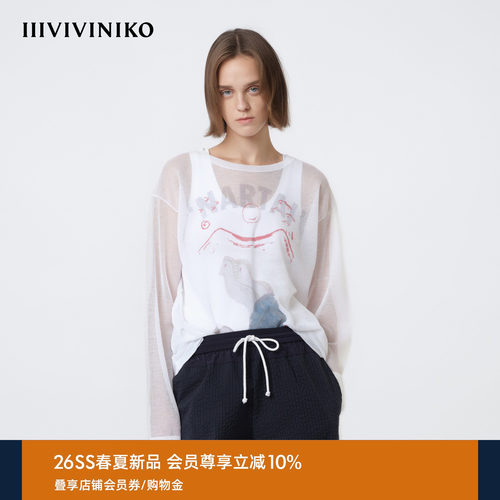 IIIVIVINIKO2026夏季新款宽松百搭夏日印花针织衫女M620133629E