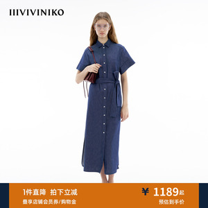 【冈山蓝牛系列】IIIVIVINIKO夏新款衬衣式牛仔连衣裙M421602218C