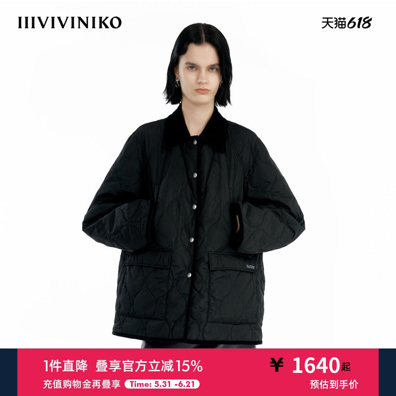 IIIVIVINIKO冬季新款复古插肩袖翻领绗棉服外套女B441906010C