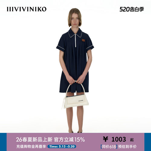 IIIVIVINIKO2026夏季新款撞色娃娃领A字连衣裙女M620608382E