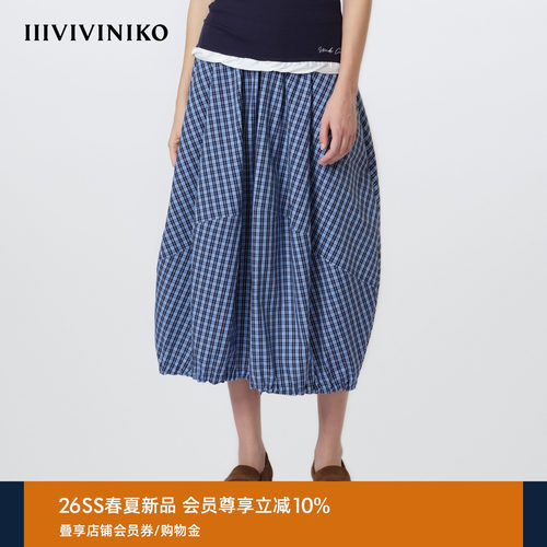 IIIVIVINIKO2026夏季新款日常复古抽绳格纹半裙女M620724154D
