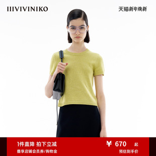 针织套头衫 简约收腰短袖 女M420115602C 新款 IIIVIVINIKO夏季