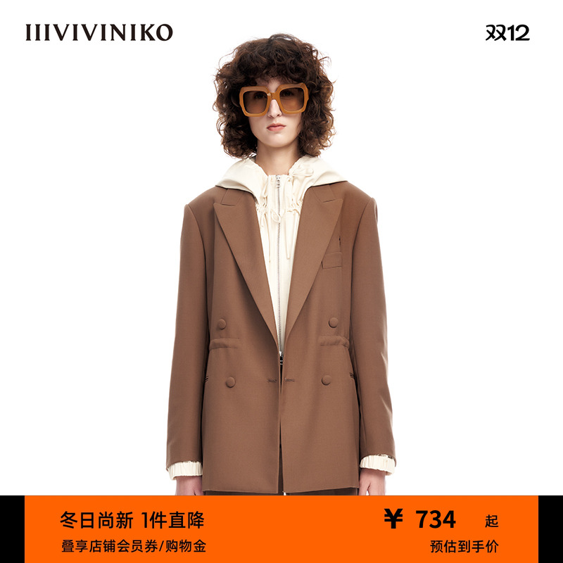 IIIVIVINIKO纯色抽绳西装外套