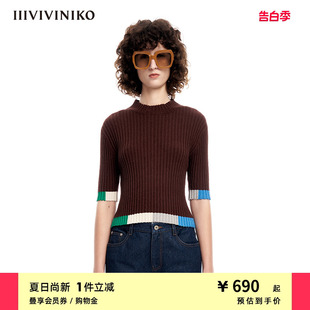 女M310110621C IIIVIVINIKO春夏新品 圈圈纱半高领罗纹针织套头衫