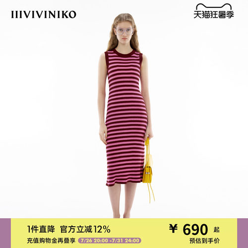 【丝光棉】IIIVIVINIKO夏季新款修身条纹波浪感针织连衣裙女