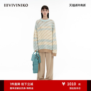 IIIVIVINIKO秋季 多巴胺重工间条慵懒针织毛衣女C330109632B 新品
