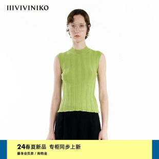 长绒棉羊毛混纺 无袖 新款 IIIVIVINIKO2024夏季 针织背心上衣女