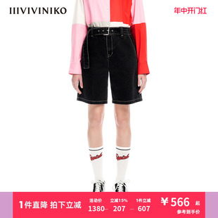 IIIVIVINIKO春夏新品 子女M311806202A 复古百慕大五分斜纹牛仔短裤