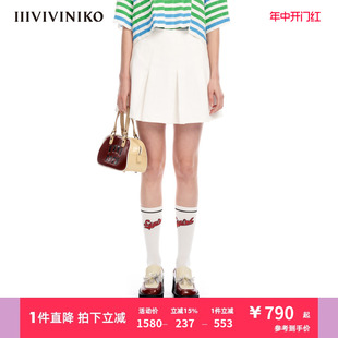 简约学院⻛白⽜仔百褶半身短裙女M321703222C IIIVIVINIKO夏季 新品