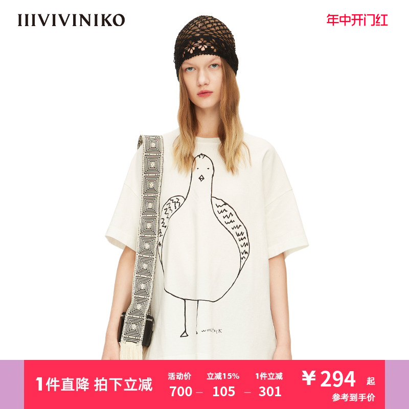 IIIVIVINIKO宽松休闲和平鸽印花