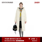 IIIVIVINIKO 大鹅棉感羽绒 连帽直身长羽绒服女M349116038F