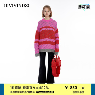 IIIVIVINIKO秋季 多巴胺重工间条慵懒针织毛衣女C330109632B 新品