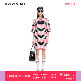 IIIVIVINIKO夏季 多巴胺松身Polo领针织连⾐裙女M321119606E 新品