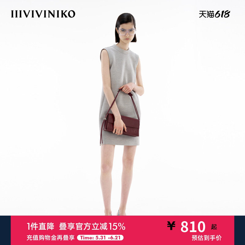 IIIVIVINIKO春季新款复古气质修身简约无袖连衣裙女M410618360C