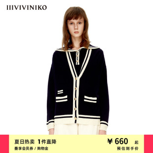 学院风撞色V领绵羊毛针织开衫 IIIVIVINIKO秋冬新品 女M230216601B