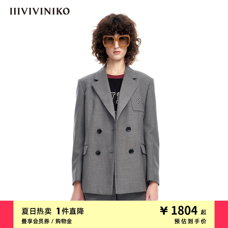 IIIVIVINIKO春夏新品略宽肩H型英伦学院风西装外套女M312703113A