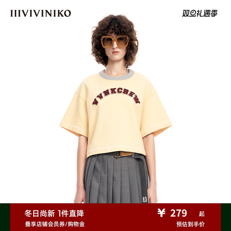IIIVIVINIKO弧形字母短袖T恤
