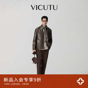 潮流休闲百搭牛皮革机车服 皮衣时尚 VICUTU威可多2025秋冬新品 男士