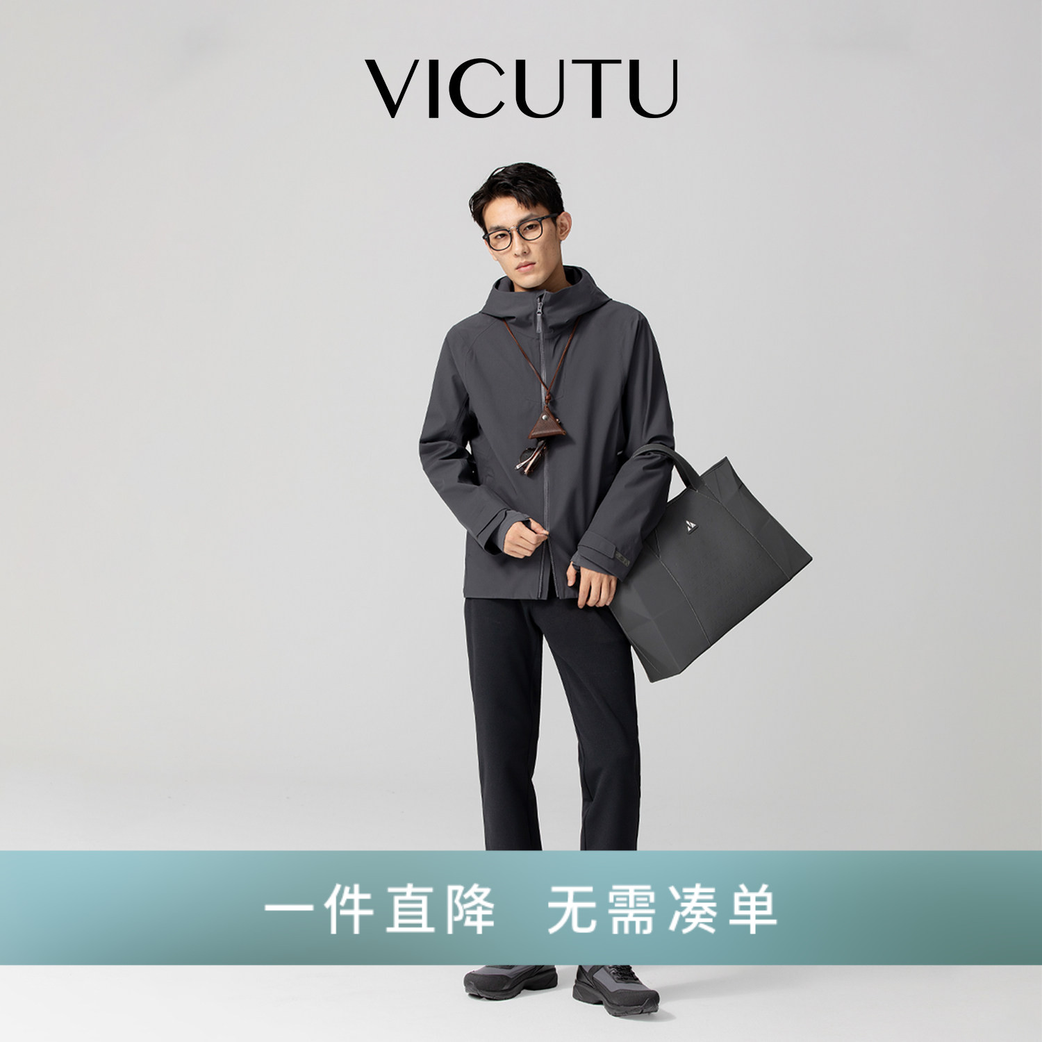 威可多男士商务风衣连帽外套