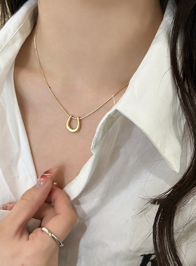 钛钢钛钢蛇骨链女式u型项链