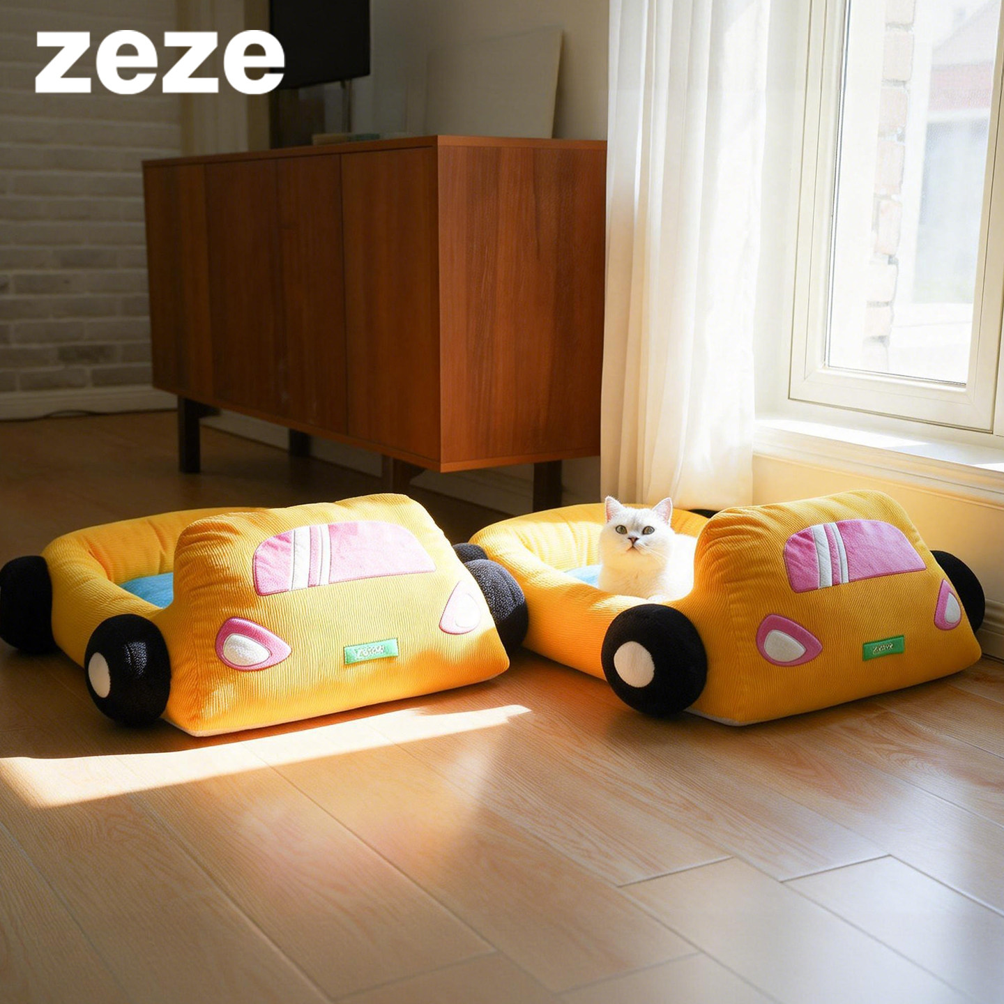zeze创意敞篷车造型猫窝黄色宠物床可爱卡通猫咪沙发小型犬通用窝