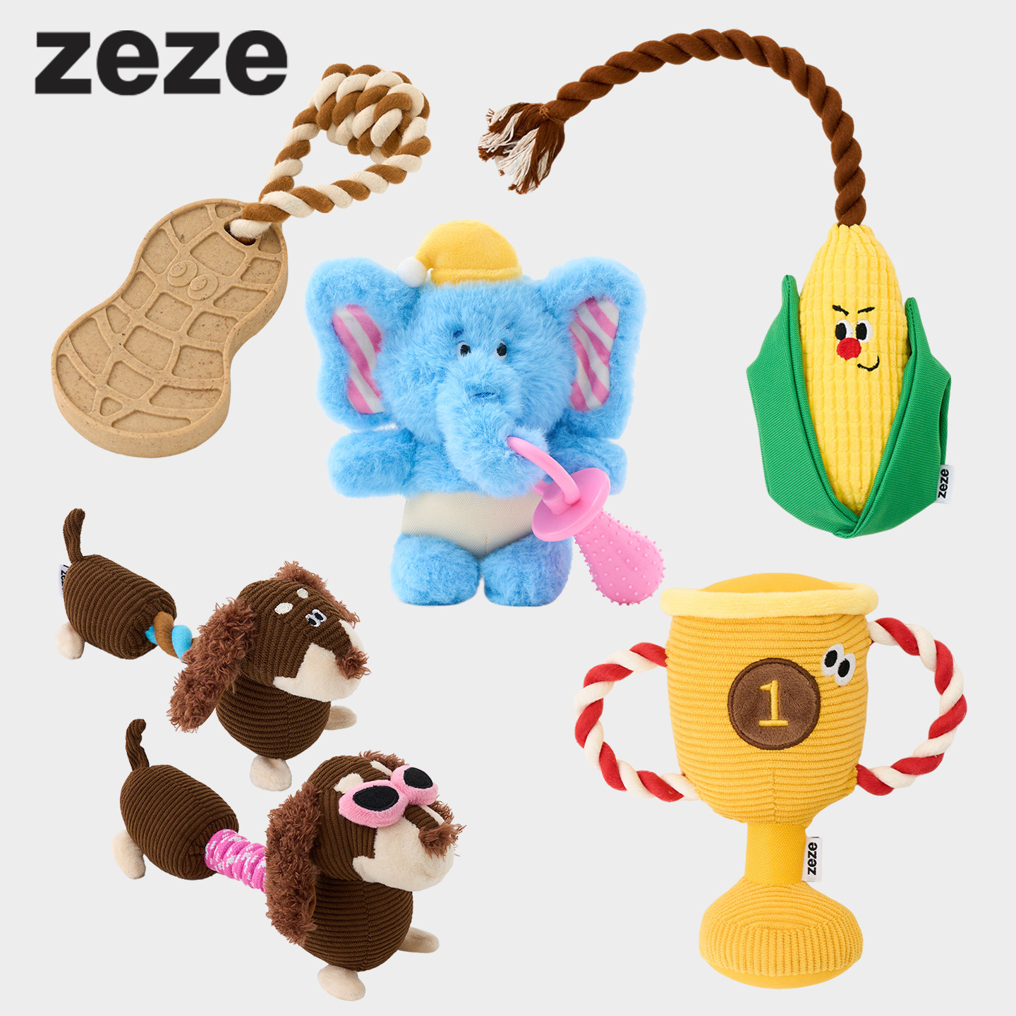 zeze宠物磨牙洁齿玩具狗狗绳结玩具可爱卡通造型互动拔河毛绒玩具