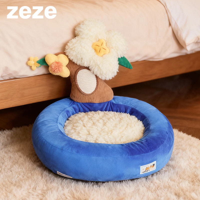 zeze冬季保暖猫窝猫抓板一体猫床四季通用金桂盆栽暖绒宠物床猫窝