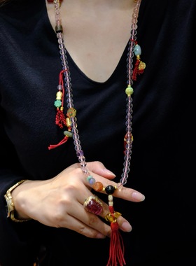 天然原矿全净体白水晶佛珠108颗项链古法金念珠手链多圈手串