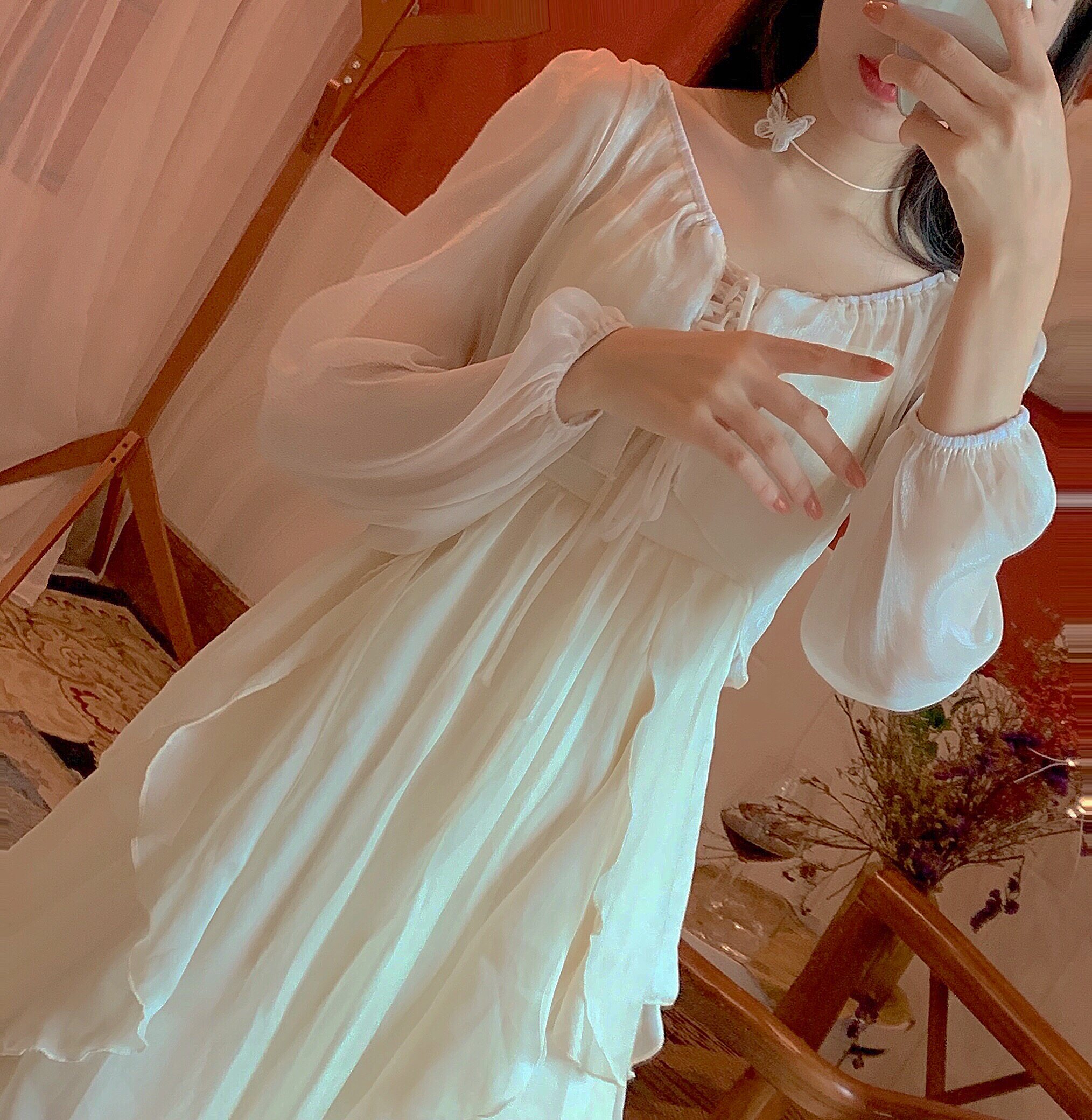 薄如蝉翼气质绑带复古宫廷风仿真丝高腰长袖百搭防晒罩衫上衣精品