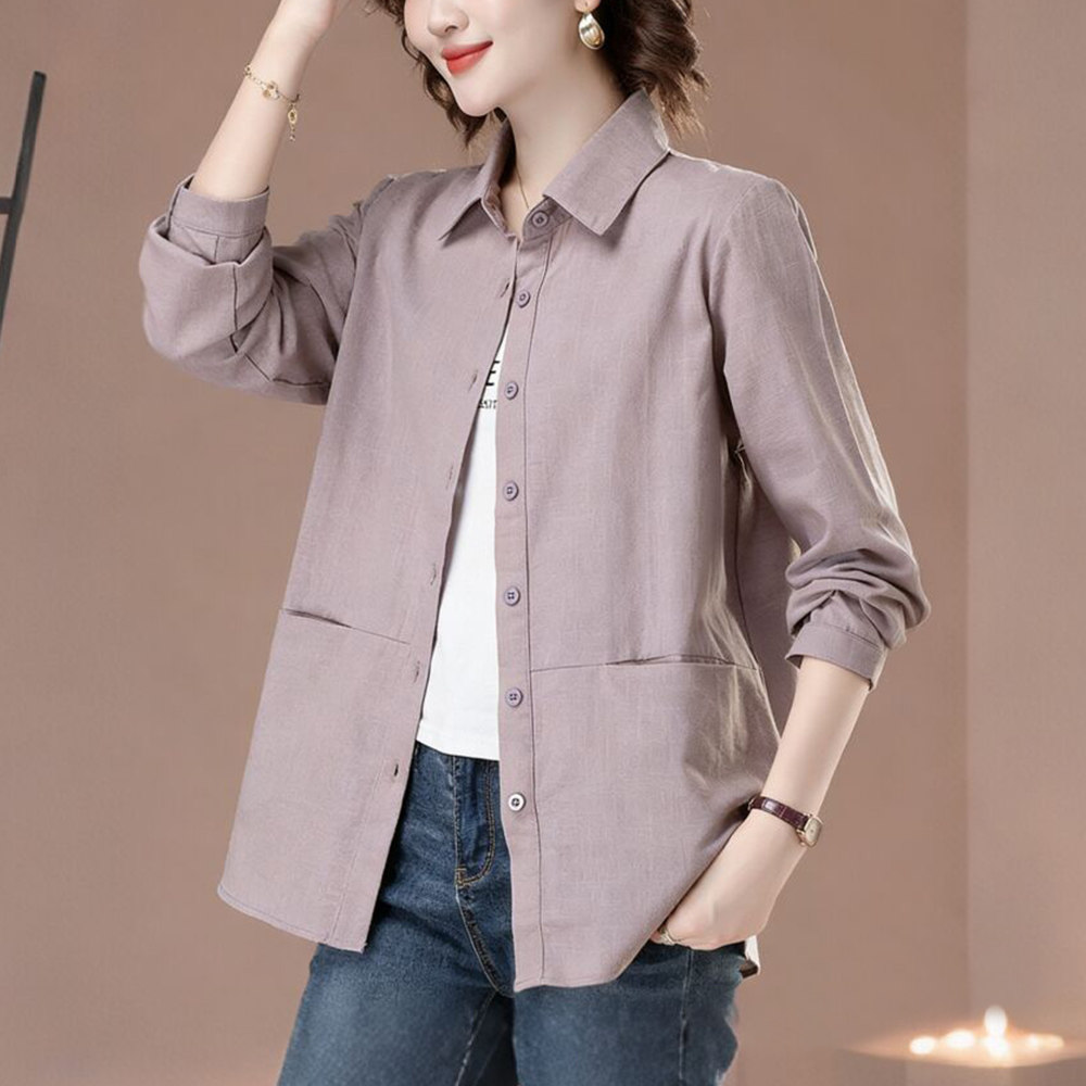 宽松韩版女士衬衫长袖纯棉通勤穿搭上衣气质大码衬衣外套春秋款