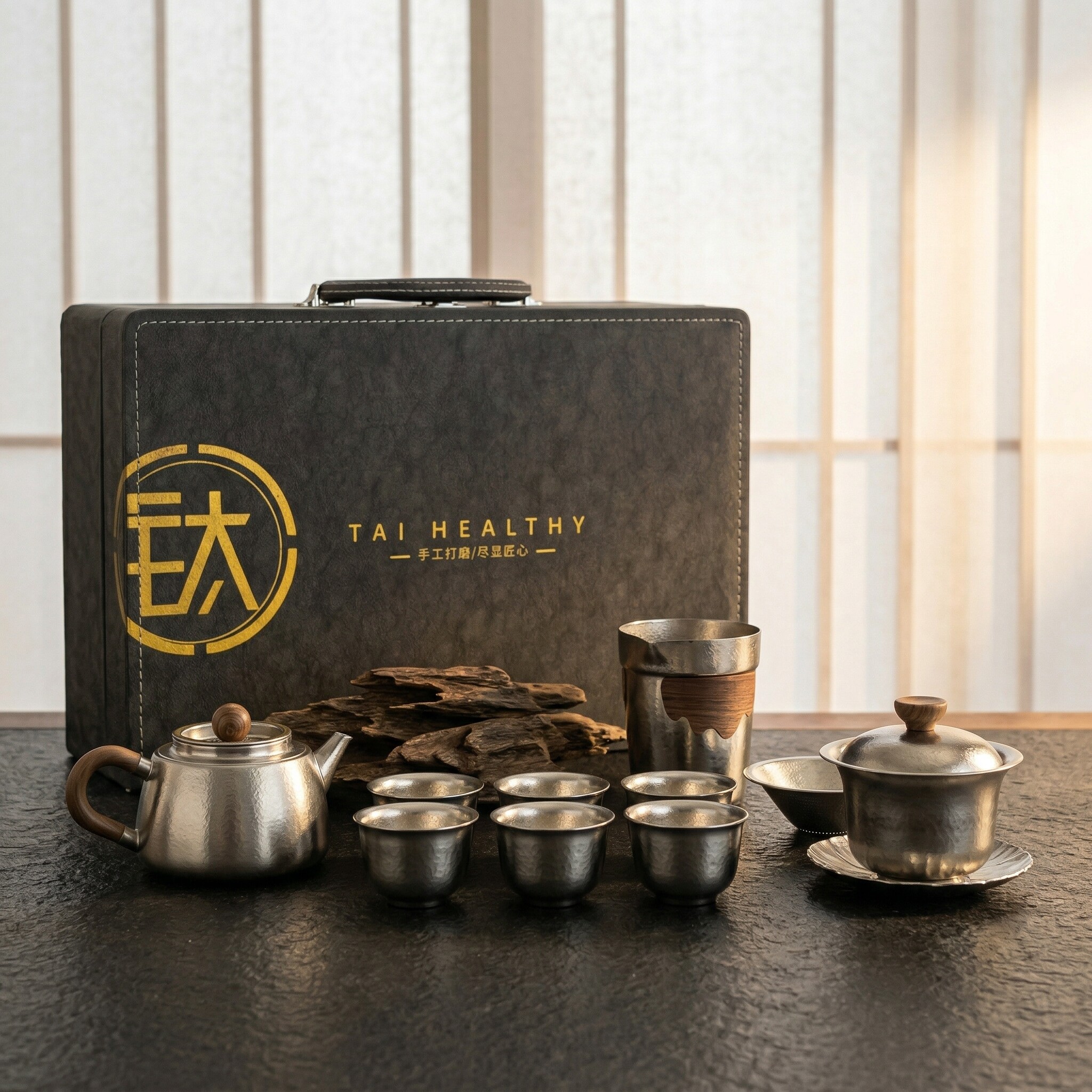 新款纯钛功夫便携茶具套装轻奢高档盖碗茶壶家用泡茶器喝茶礼盒装