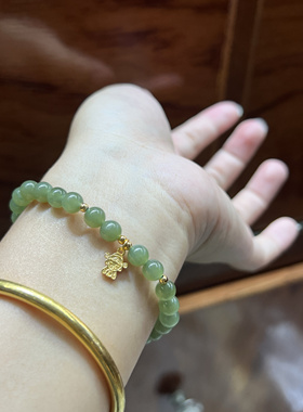 天然浓晴水和田玉手链女S925银财神平安喜乐玉石高级感手串6㎜