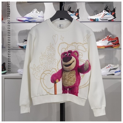 李宁加绒卫衣女2024冬季新款草莓熊联名保暖套头宽松上衣AWDU432