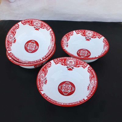 20CM红吉祥如意搪瓷盆老式加厚毛血旺菜盆怀旧小龙虾盆碗洋瓷面碗