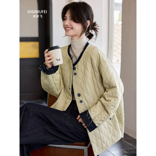 超好看浅绿色夹棉大码棉服女款2025年冬季洋气轻薄小棉袄外套外穿