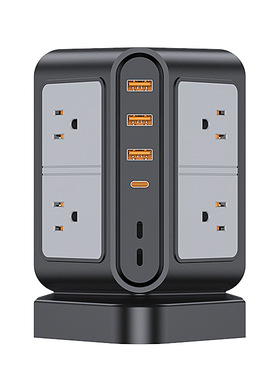 家用办公美标扩展8AC电源排插 4usb多插位立式美标电源带开关插座