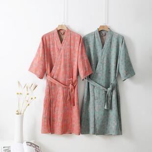 纯棉纱布睡袍女士薄款全棉复古提花睡衣浴衣日式和服汗蒸服家居服