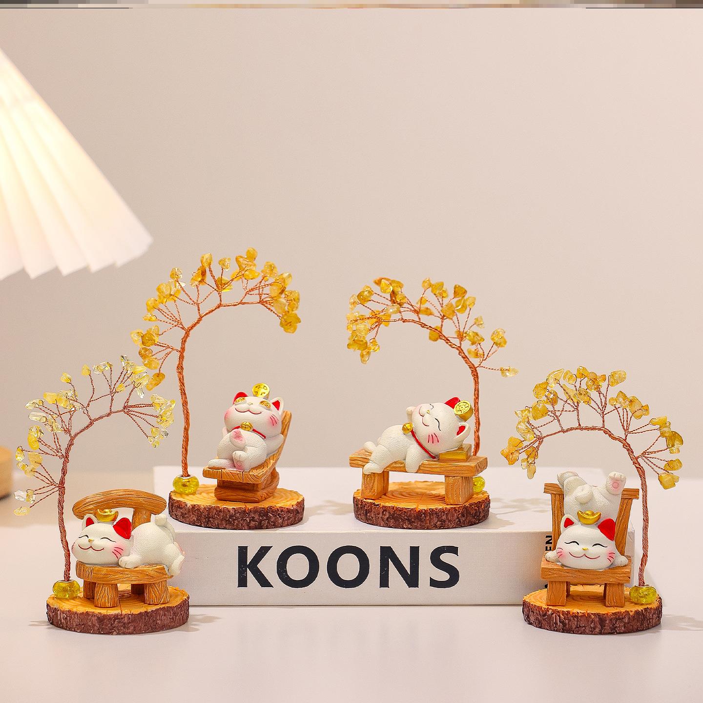 新店工位招财猫水晶发财树摆件生日礼物办公室大吉开业摇钱树新居