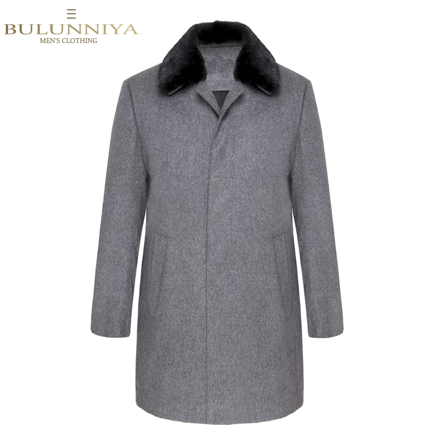 商政男装 秋冬山羊绒翻领中长款大衣 中年男士水貂尼克服外套
