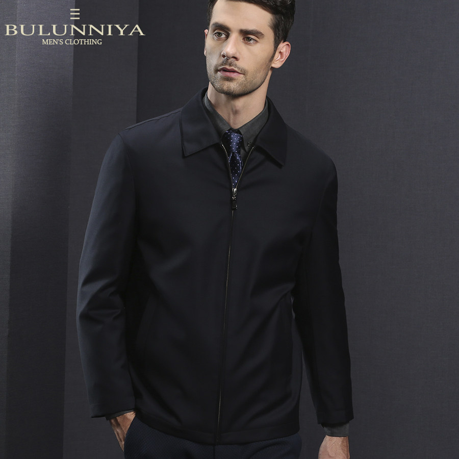 羊毛蚕丝面料秋冬加厚商务羽绒服中年白鸭绒拉链翻领短夹克男外套