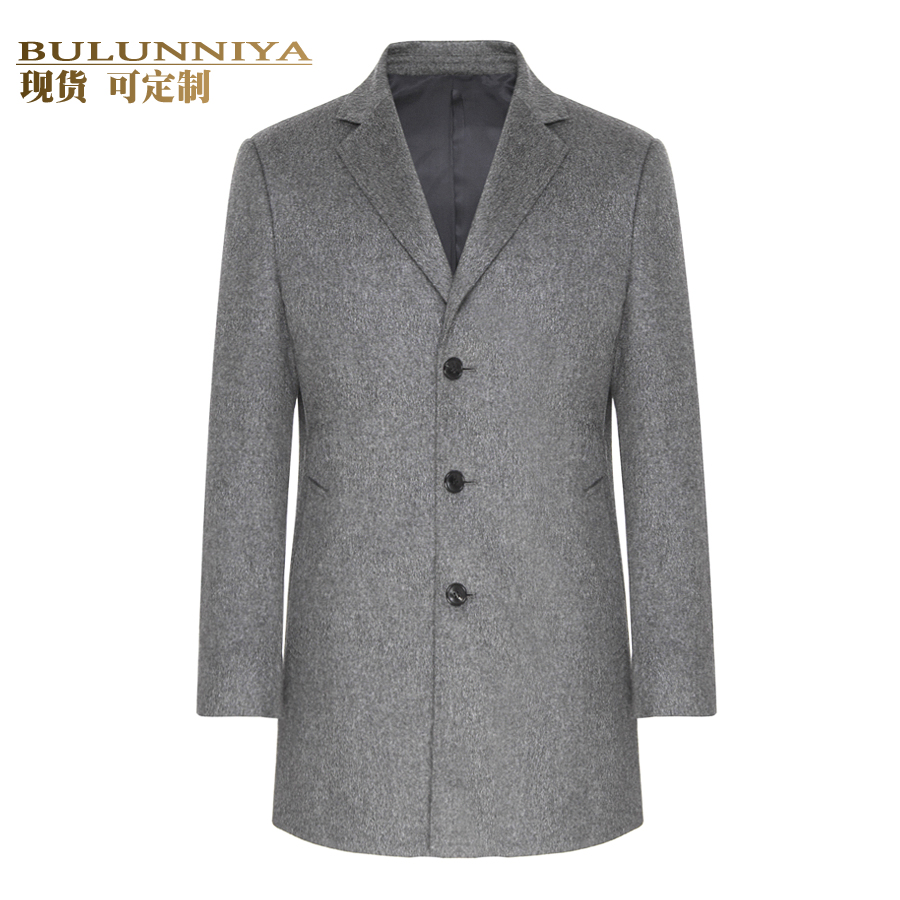 布伦尼亚 秋冬商务正灰山羊绒长款西服外套 男中年经典正装大衣