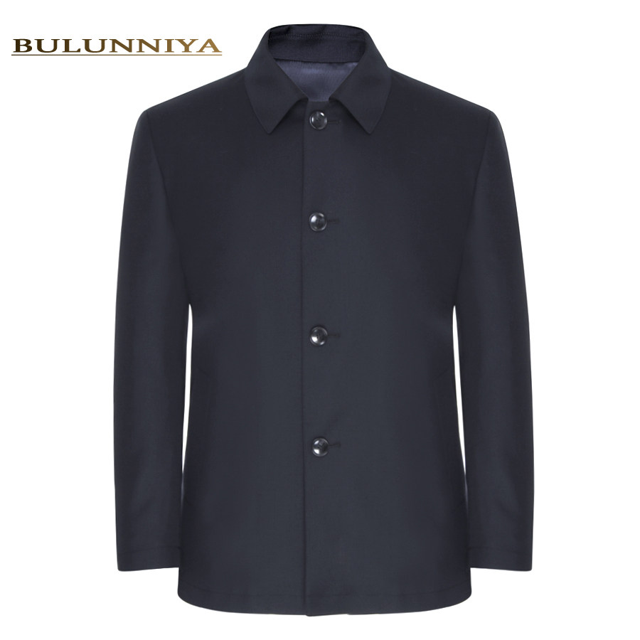 沙瑞金系列 春秋羊毛桑蚕丝中老年男士夹克 商务翻领薄外套