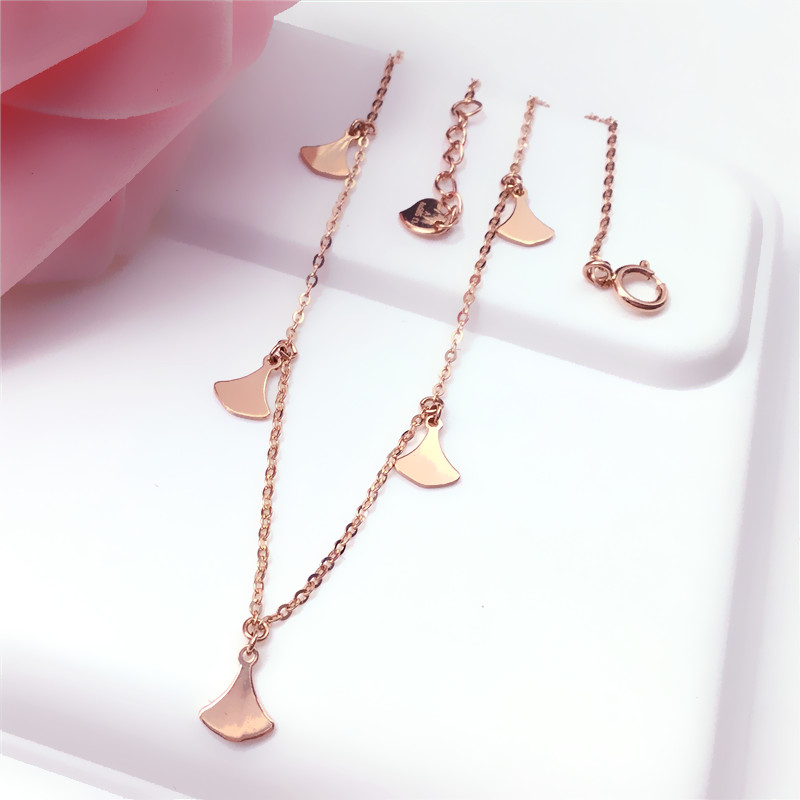 女士14K彩金脚链纯 紫金585紫金 14K玫瑰金牵牛花形脚链仙气十足