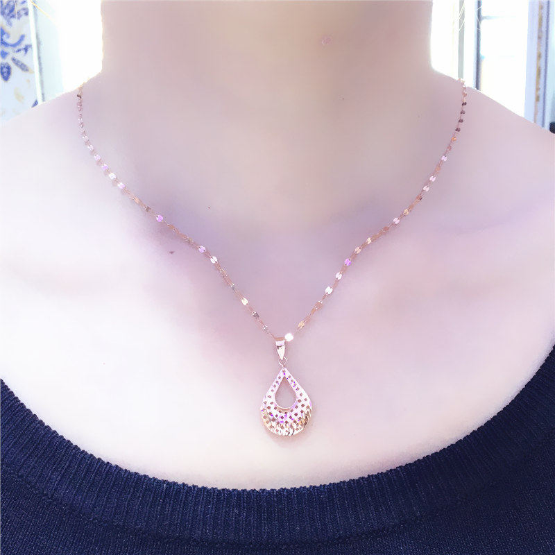 AU585 14K玫瑰金简单时尚网红经典流行镂空水滴女款套链