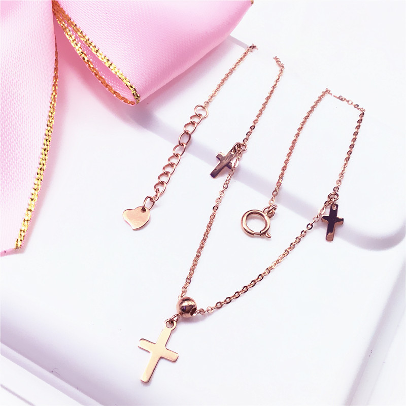 女士14K彩金脚链纯 紫金585紫金 14K玫瑰金炫酷十字架时尚百搭女